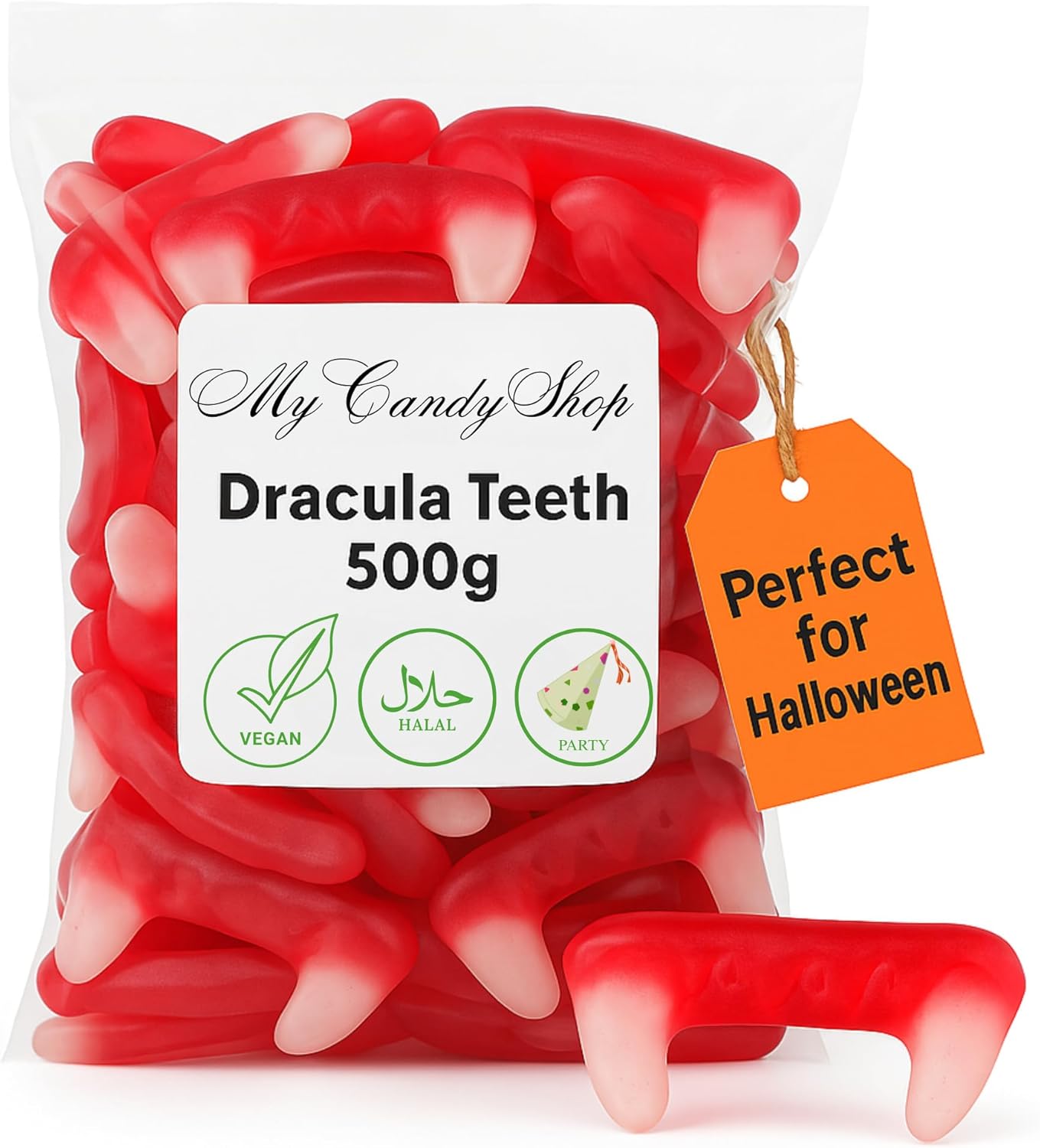 Vegan Dracula Teeth Jelly Sweets - 500g - Vegetarian Halloween Party Vegan Sweets In Bulk Cheap - Spooky Shaped Sweetie Tooth Gummy