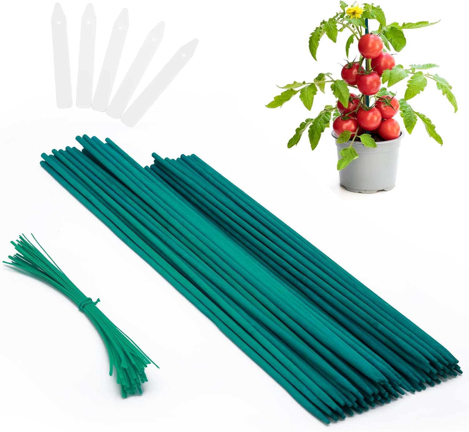 Plant Stakes 50 PCS Garden Green Bamboo Sticks Plant Support Stakes for Indoor and Outdoor Plants, Wooden Sign Posting Flower Pot Garden Stakes(15" 25pcs+17" 25pcs)