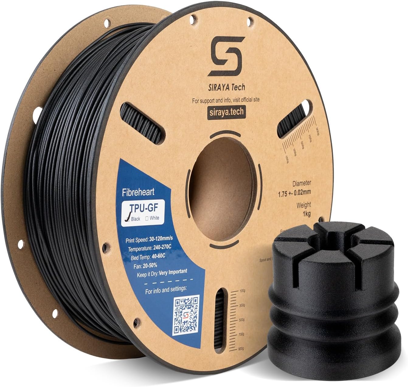 Siraya Tech Flex TPU-GF 3D Printer Filament, Ultra Low Warp, Black, 1kg
