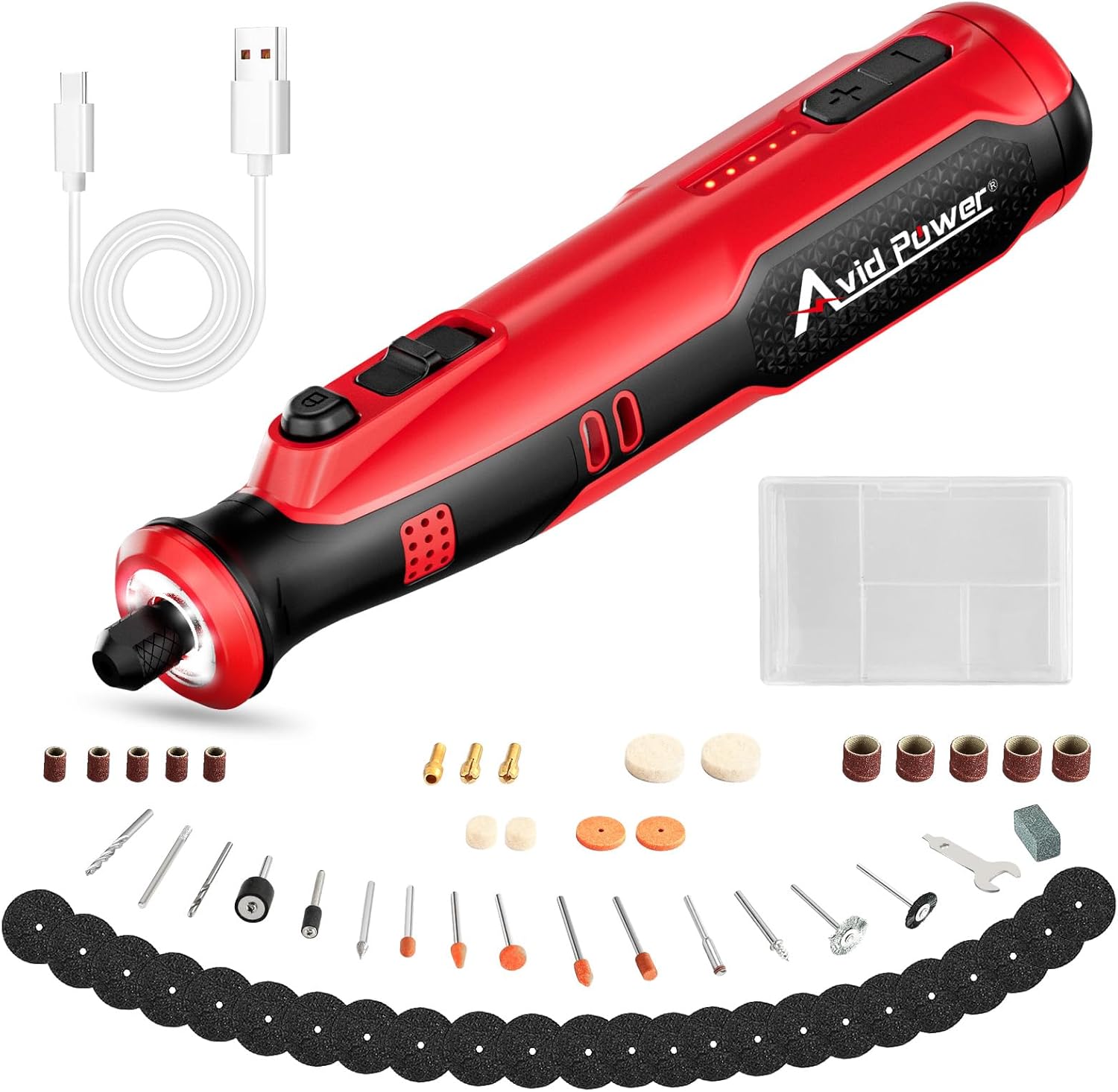 AVID POWER Cordless Rotary Tool 8V Rechargeable Grinding Tool for Dog Nail, 5 Speeds, 60 Pcs Accessories for Carving, Engraving, Sanding, Polishing and Cutting (Light Red)