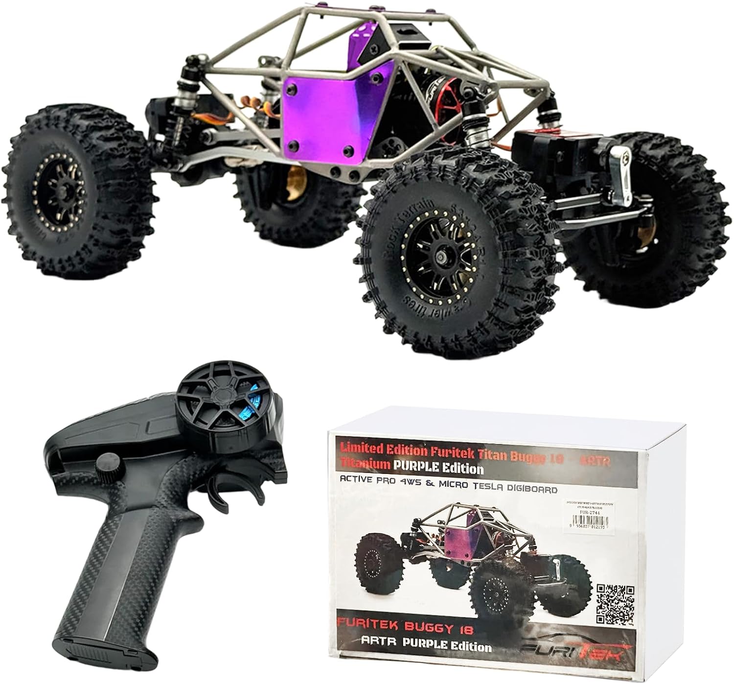 furitek Limited Edition Titan Buggy 18 – RTR Titanium Purple Edition w/Active Pro 4WS & Micro Tesla DigiBoard - Remote Control Car RC Cars for Adults (Purple)