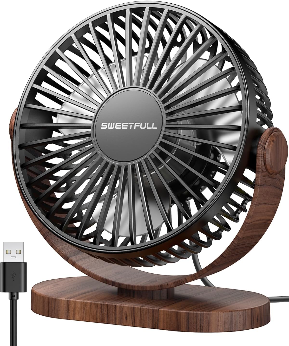 SWEETFULL Desk Fan, Small USB Desk Fan Silent, 3 Speeds Portable Personal Desktop Fan, Dual 360° Adjustment Mini Fan, Quiet Operation for Home,Office,School and Outdoor (Black)