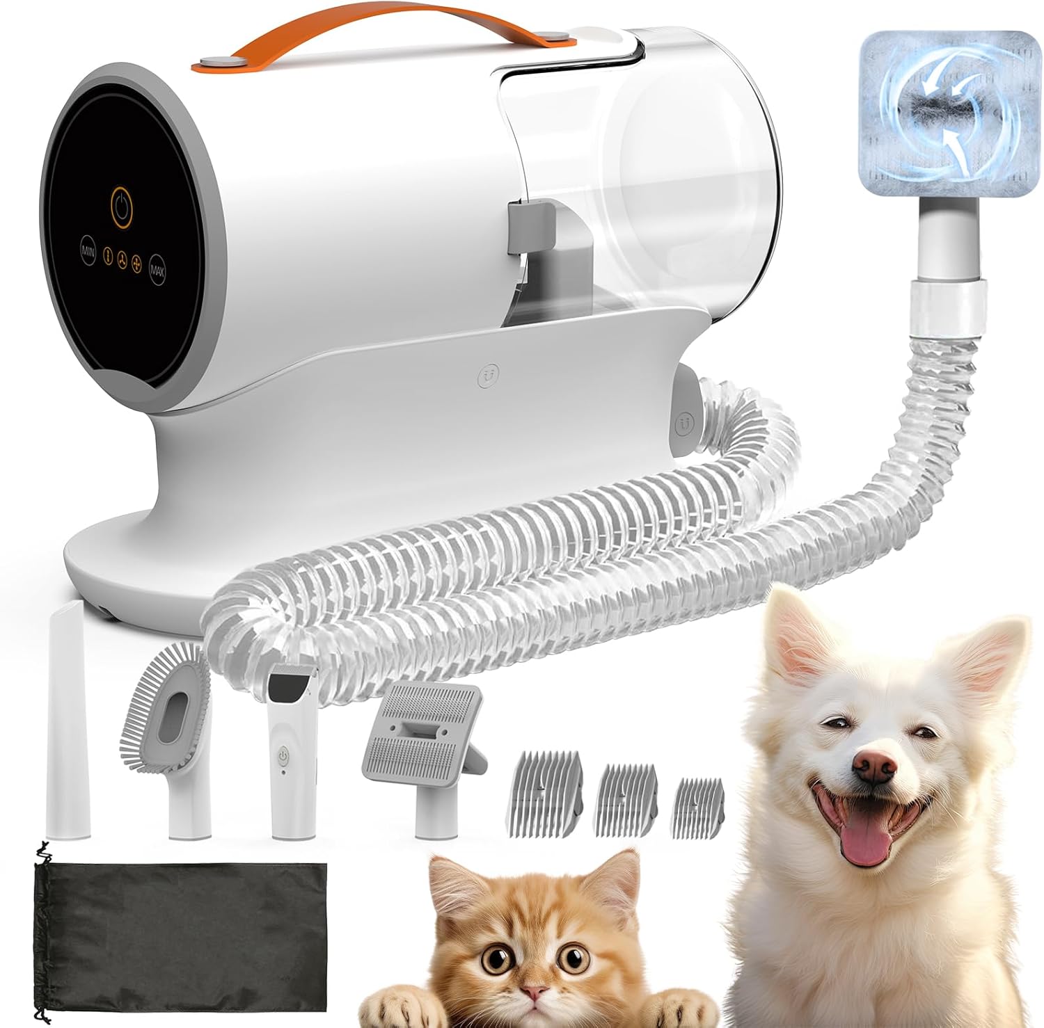 AIRROBO Dog Grooming Vacuum Kit with Pet Clippers, 12000Pa Dogs Vacuum for Shedding Grooming, 5 Grooming Tools Home Cleaning in 1, 2L Dust Cup Low Noise Pet Grooming Vacuum for Dogs, PG100