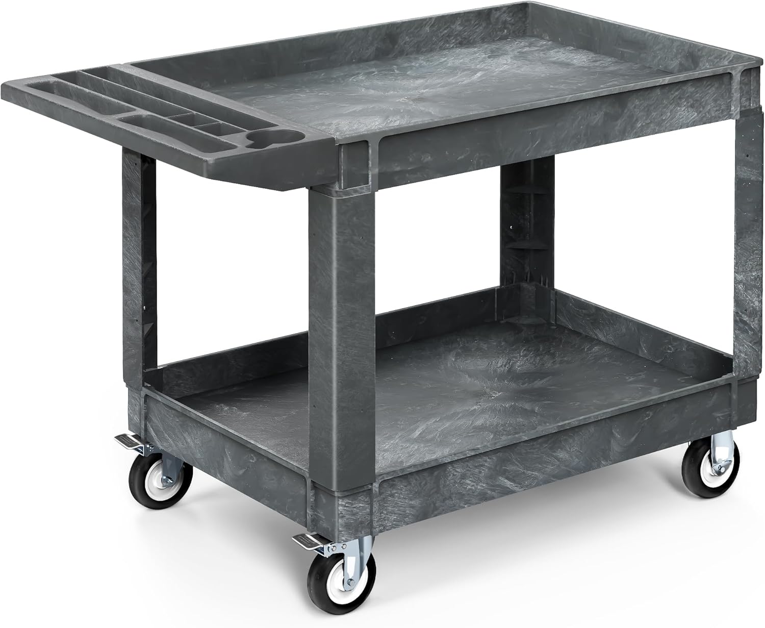 YITAHOME Utility Cart on Wheels, 550 lbs 2 Shelf Heavy Duty Rolling Carts, 45 x 25 in Plastic Service Cart Work Carts with Wheels for Warehouse Garage School & Office, Cleaning, Gray