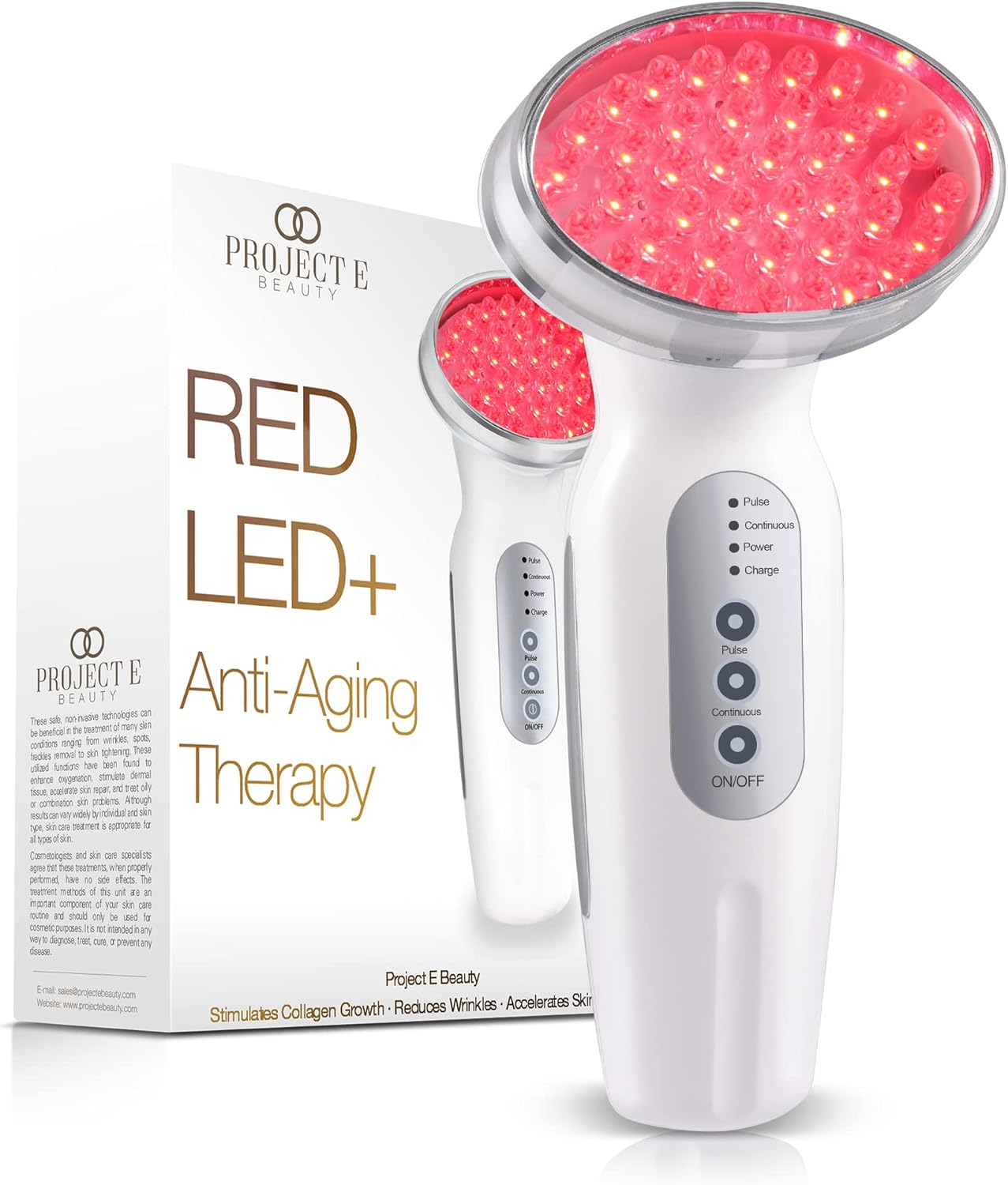 RED LED+ Anti-Aging Therapy by Project E Beauty | Collagen Boosting | Instant Firming and Lifting | Reduces Fine Lines & Wrinkles | Tightens & Tones | Rechargeable & Portable (Red LED Therapy)