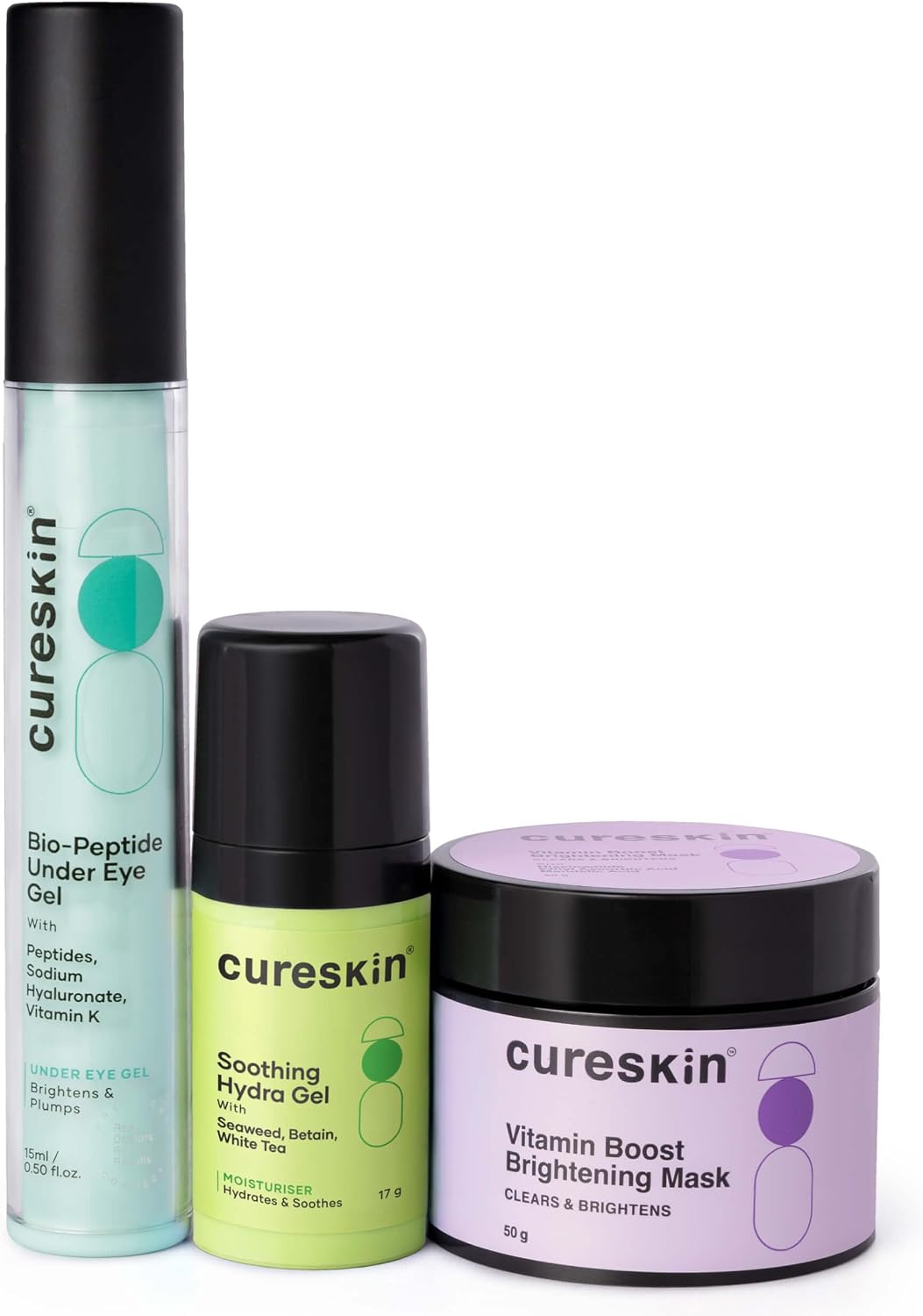 Cureskin 3-in-1 Skin Radiance Kit | Under Eye Gel + Vitamin Boost D-Tan Mask + Hydration Gel