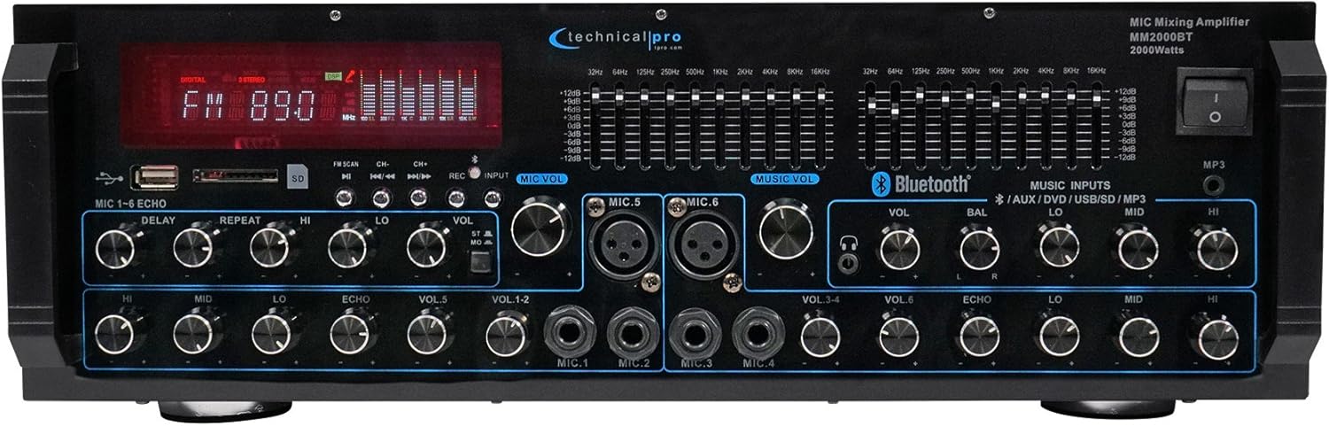 Technical Pro MM2000BT Powered Bluetooth Karaoke Mixer Amplifier Amp SD, USB