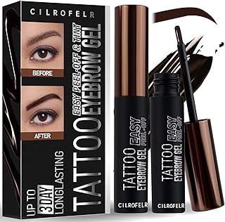 Cilrofelr Tattoo Peel Off Eyebrow Gel Tint, Semi Permanent Tattoo Brow Peel Off Tint Gel, Last Up to 3 Days, Waterproof, Transfer-proof, For Fuller & Defined Looking Brows, Dark Brown (2 Pack)