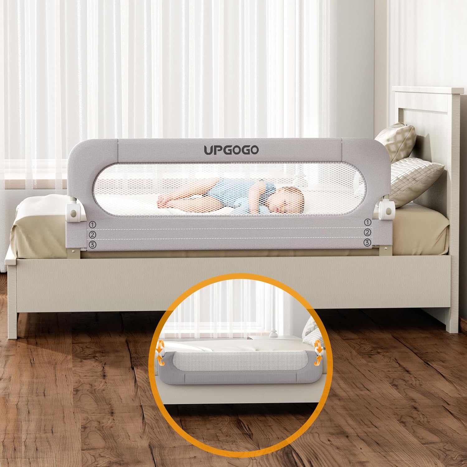 Folding Bed Rail for Toddlers,Baby Bed Rail Guard with Reinforced Anchor Safety System,Fit Bunk,Full Size,Queen,King,Twin(Grey,59"x23.6")