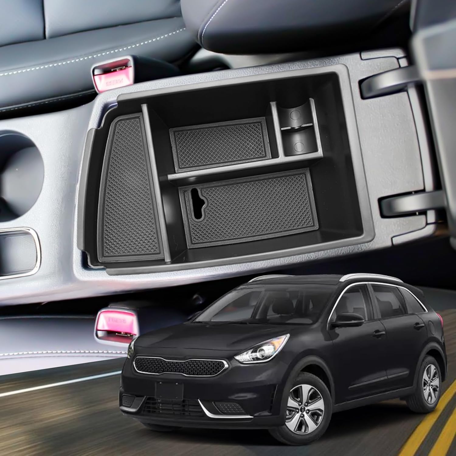 Yee Pin Kia Niro Center Console Organizer - Armrest Console Tray for 2016-2022 Kia Niro (Gas & Hybrid)
