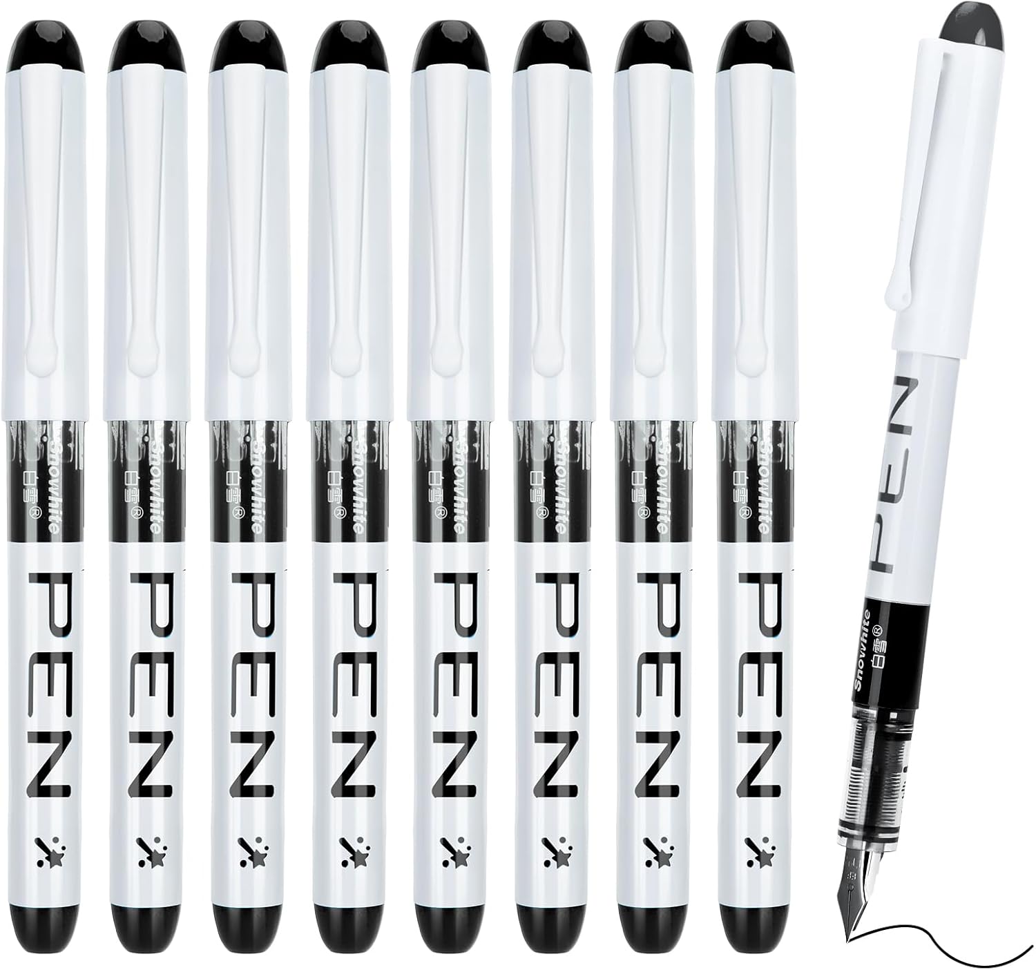 FRIUSATE 9 Black Fountain Pens Disposable for Writing EF Nib Black Ink Fine Point Pen Set Smooth Writing for Journaling Sketching Lettering Text Highlighting Calligraphy Office School