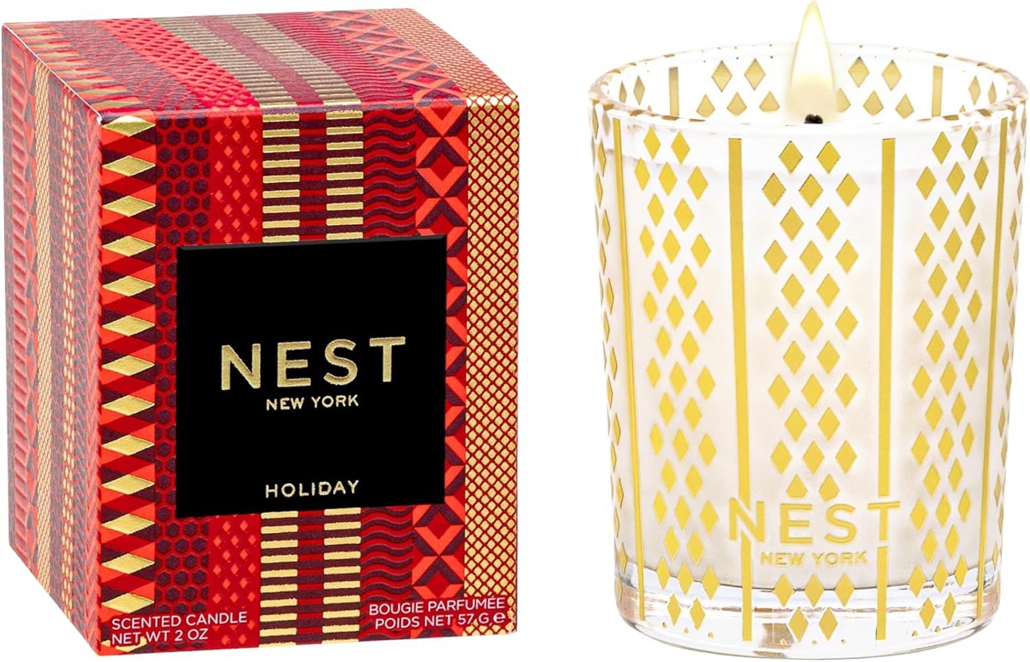 NEST New York Scented Votive Candle, Holiday - 2 oz - Up to 28-Hour Burn Time - Reusable Glass Vessel