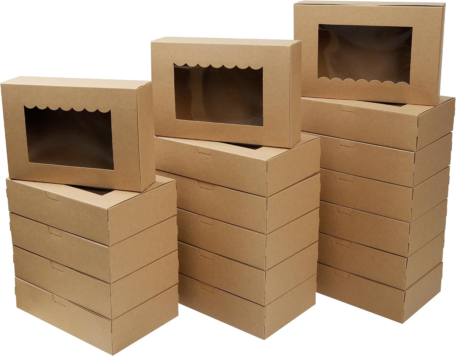 GXFCING 24 PCS Kraft Cookie Boxes, 8.5” x 5.5” x 2” Bakery Boxes with Window, Brown Dessert Packaging Gift Box for Cake, Biscuit, Macaron, Candy, Brownie, Donuts