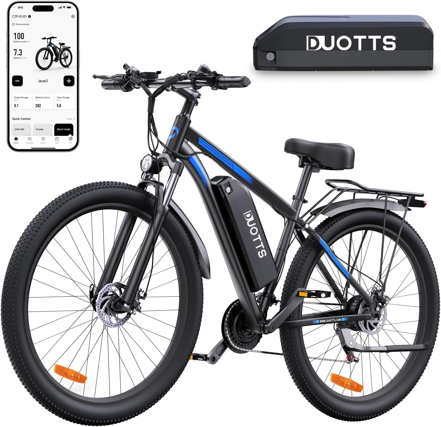 DUOTTS C29 Electric Bike, 29'' E-Mountain Bike with 48V 15Ah Removable Battery & 250W Powerful Motor, Professional 21-Speed with LCD Display, Electric Commuter Bicycle for Adults Men and Women