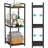 3-Tier Metal Shelving Unit, Expandable, Free-Standing, Narrow, Open Floor Shelves, Ideal for Bathroom, Kitchen, Laundry, Storage, Organization