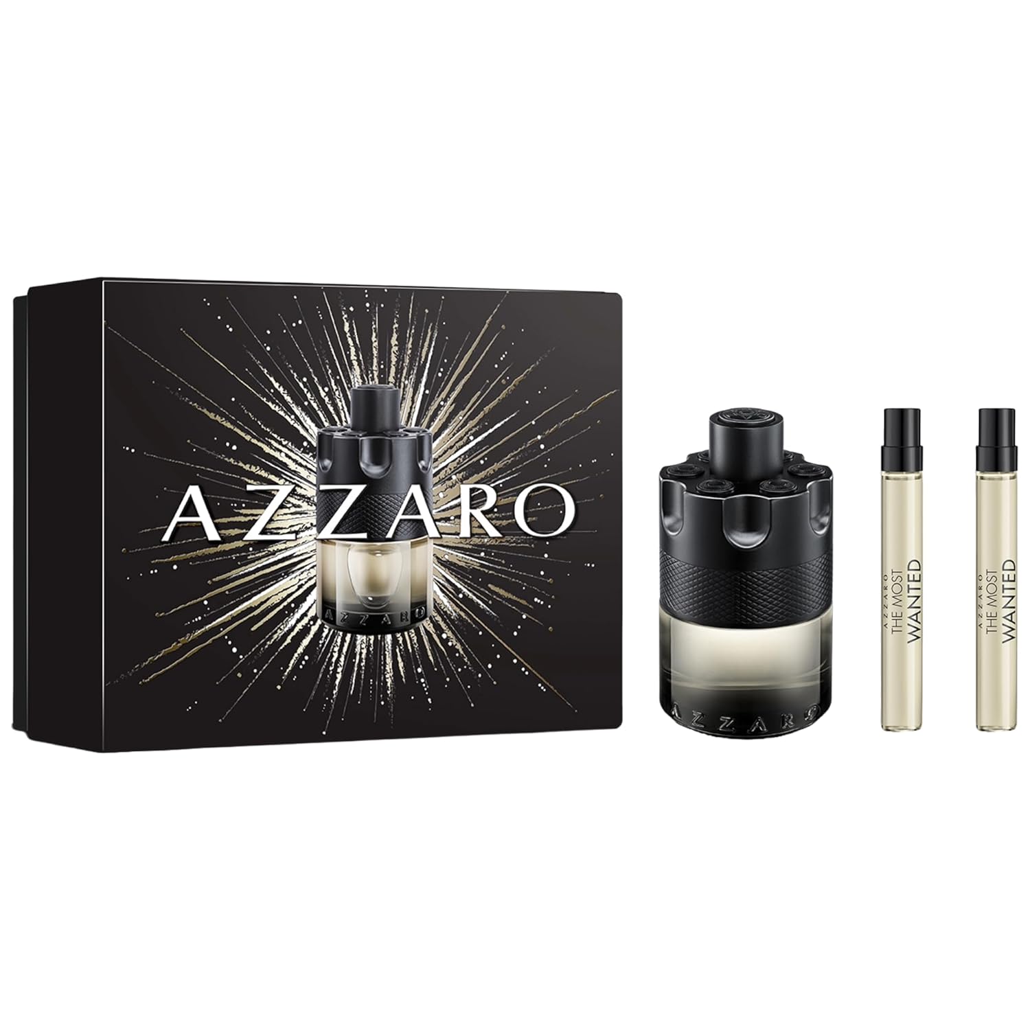 Azzaro The Most Wanted Eau de Toilette Intense – Aromatic & Woody Mens Cologne Gift Set – 3-Piece Set Includes Full Size Fragrance (100ml) + Two Travel Size Sprays (10ml) - Gifts for Men