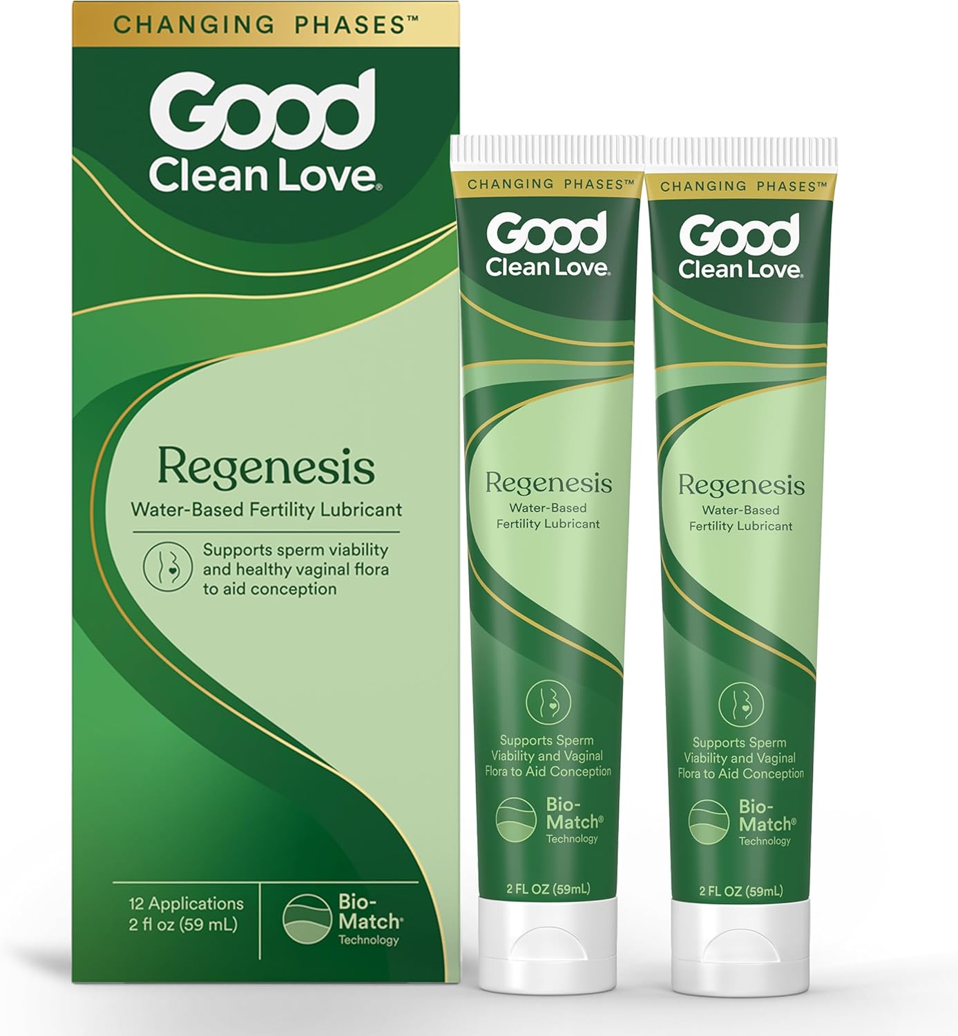 Good Clean Love Regenesis Fertility-Friendly Lubricant, Water-Based Lube for Women & Couples Trying to Conceive, with Magnesium and Calcium Ions, Personal Lubricant, Safe for Toys, 2 Oz (2-Pack)