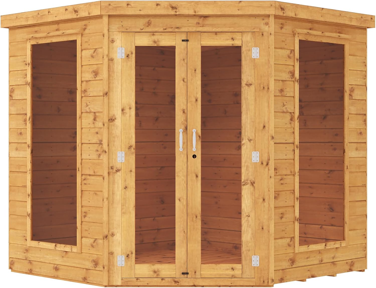 WALTONS | Wooden Corner Summerhouse | Shiplap Tongue & Groove | Garden Room | Flat Roof | Double Door | Outdoor Sun Room | 7ft 8ft 9ft | 10 Year Anti Rot Guarantee | (7ft x 7ft)