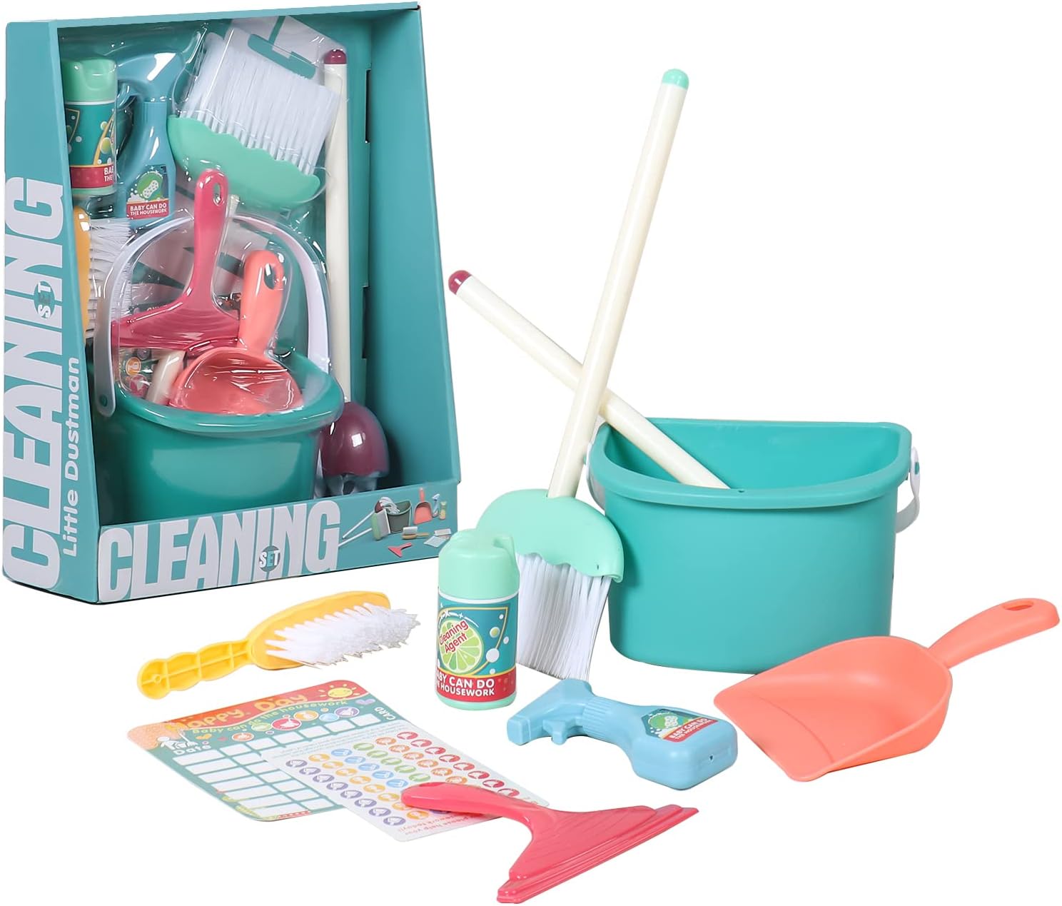 Unibos 8 PCS Household Toys for Children Kid Clening Set Include Broom Mop Dustpan Brush Cleaning Agent Toys Teaching Children to Clean Up (8 PCS Household Toys)