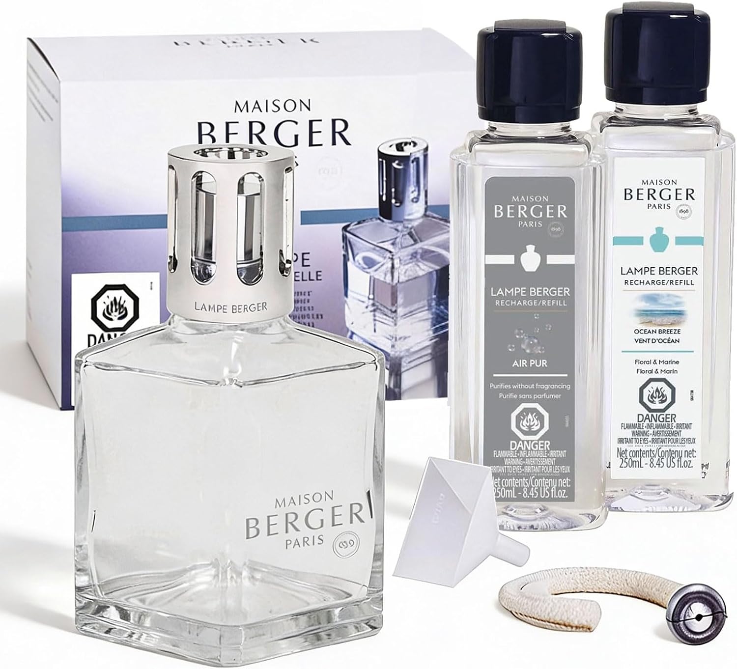 MAISON BERGER Lampe Berger Starter Kit, Square Lamp + 2 Refills | Square Lamp Starter Kit, 2 x 250 ml Refills (Ocean Breeze & So Neutral), Helps Neutralize Odors, Made in France