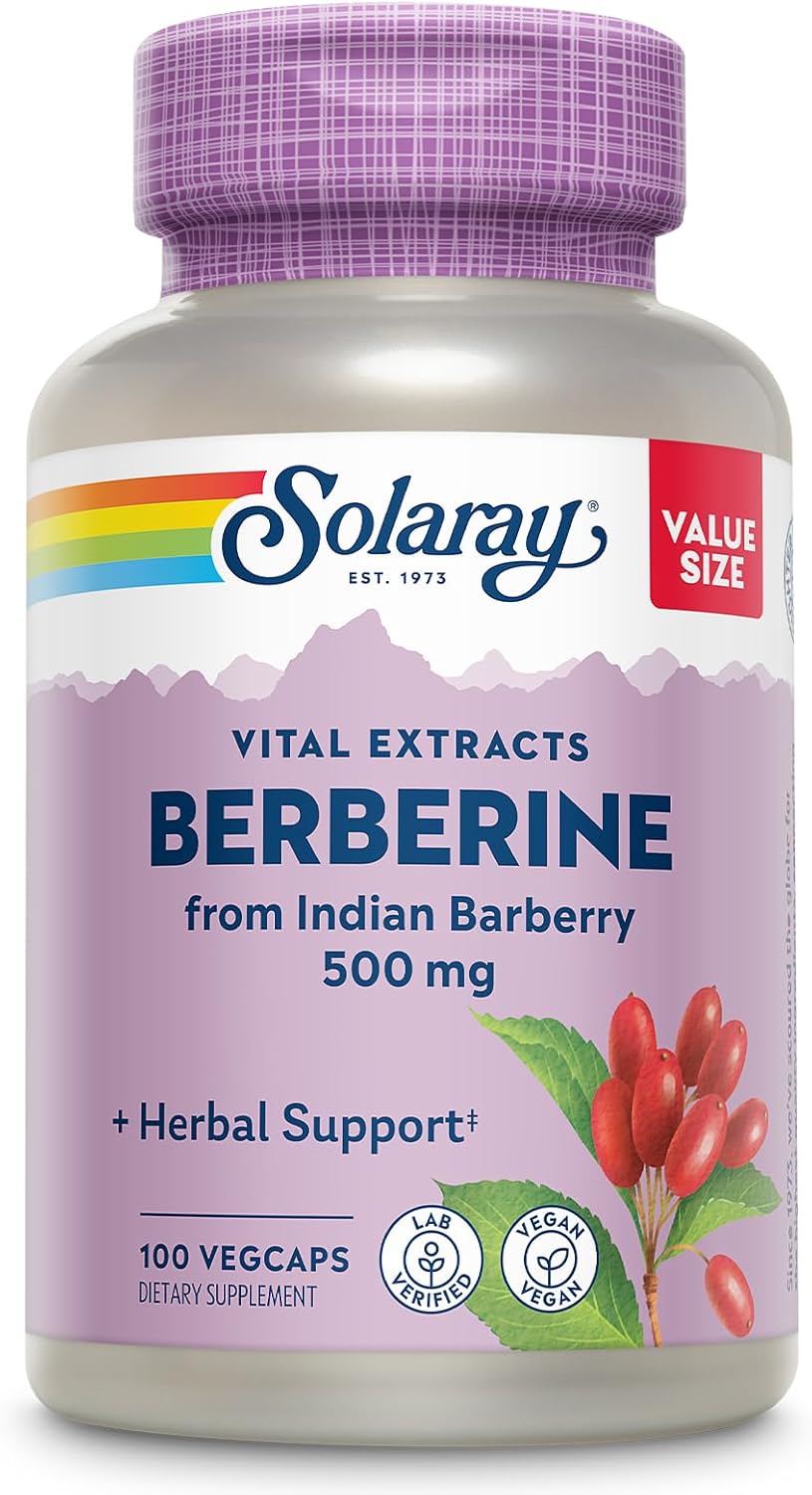SOLARAY Berberine 500mg - Berberine Supplement for a Healthy, Active Lifestyle - with Berberine HCl from Indian Barberry - Vegan, Non-GMO, 60-Day Guarantee, Lab Verified - 100 Servings, 100 VegCaps