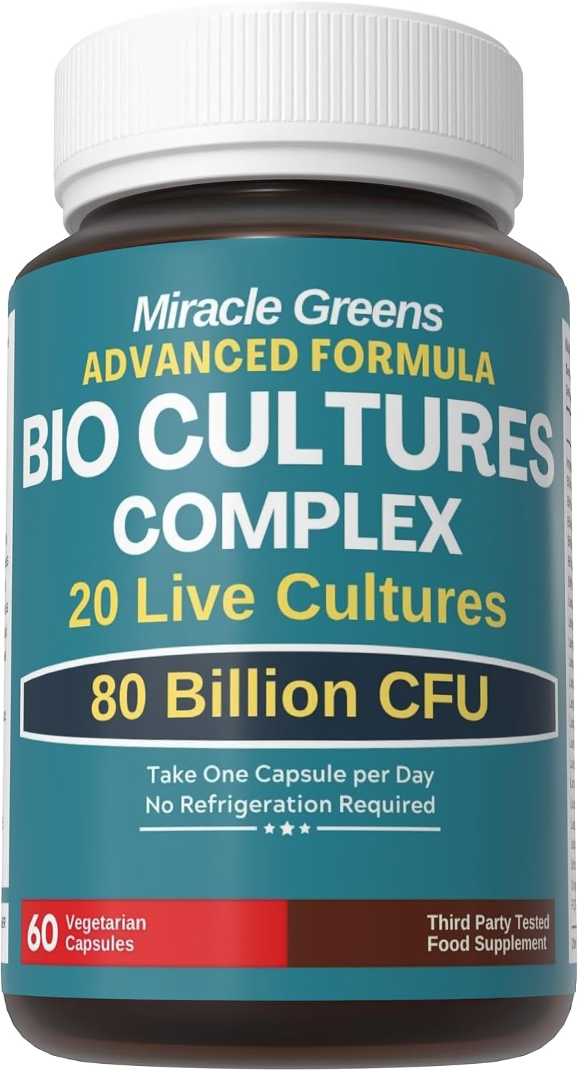 80 Billion CFU Bio Cultures - 20 Live Cultures | High Strength Lactobacillus and Bifidobacterium Strains | Gut Health Supplement for Women & Men | Made in The UK – 2 Month Supply - 1 Daily Capsule