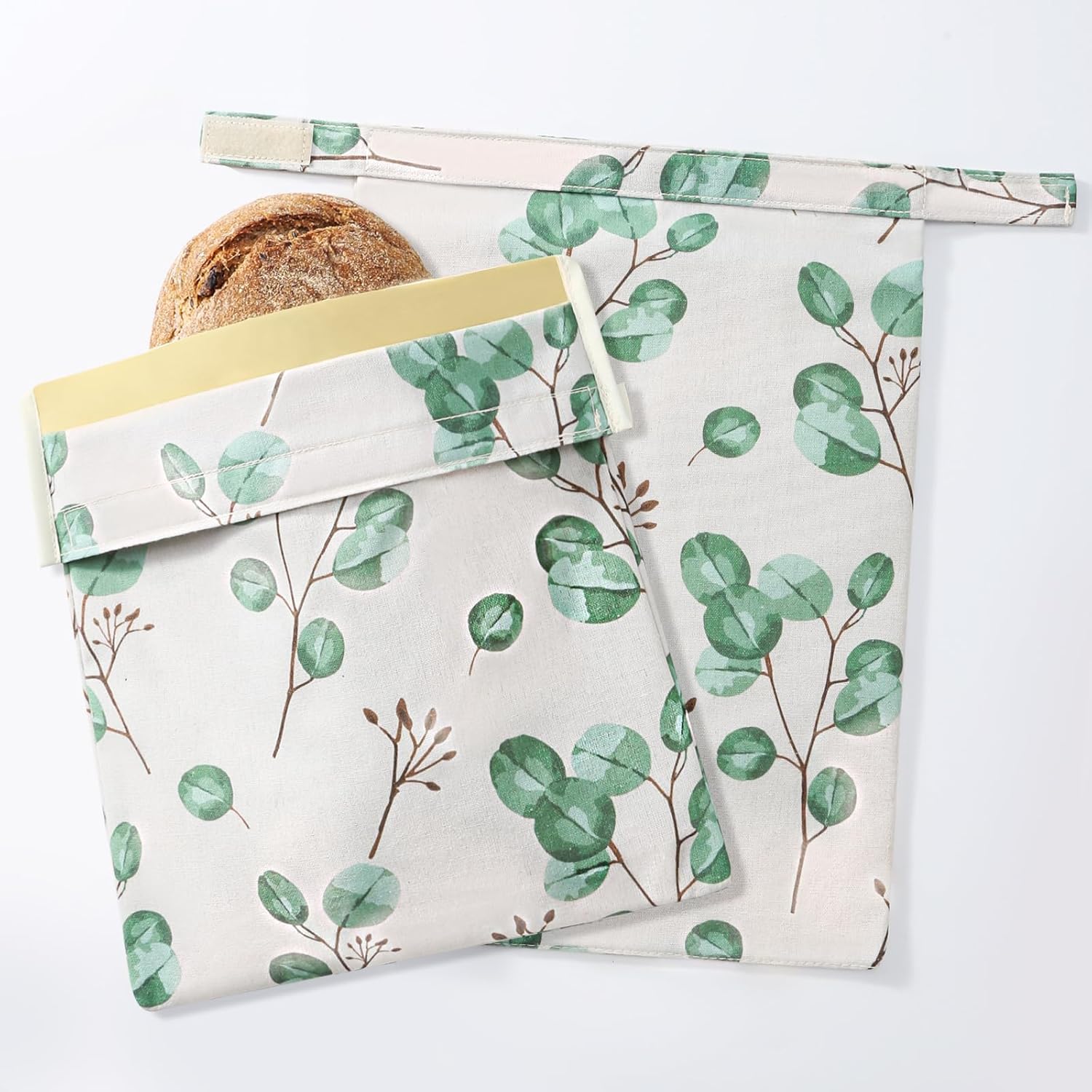 Beeswax Bread Bags for Homemade Bread. Beeswax Bags for Sourdough（2 Pack Eucalyptus Leaf Design). 11 * 15IN. ZSHLXM