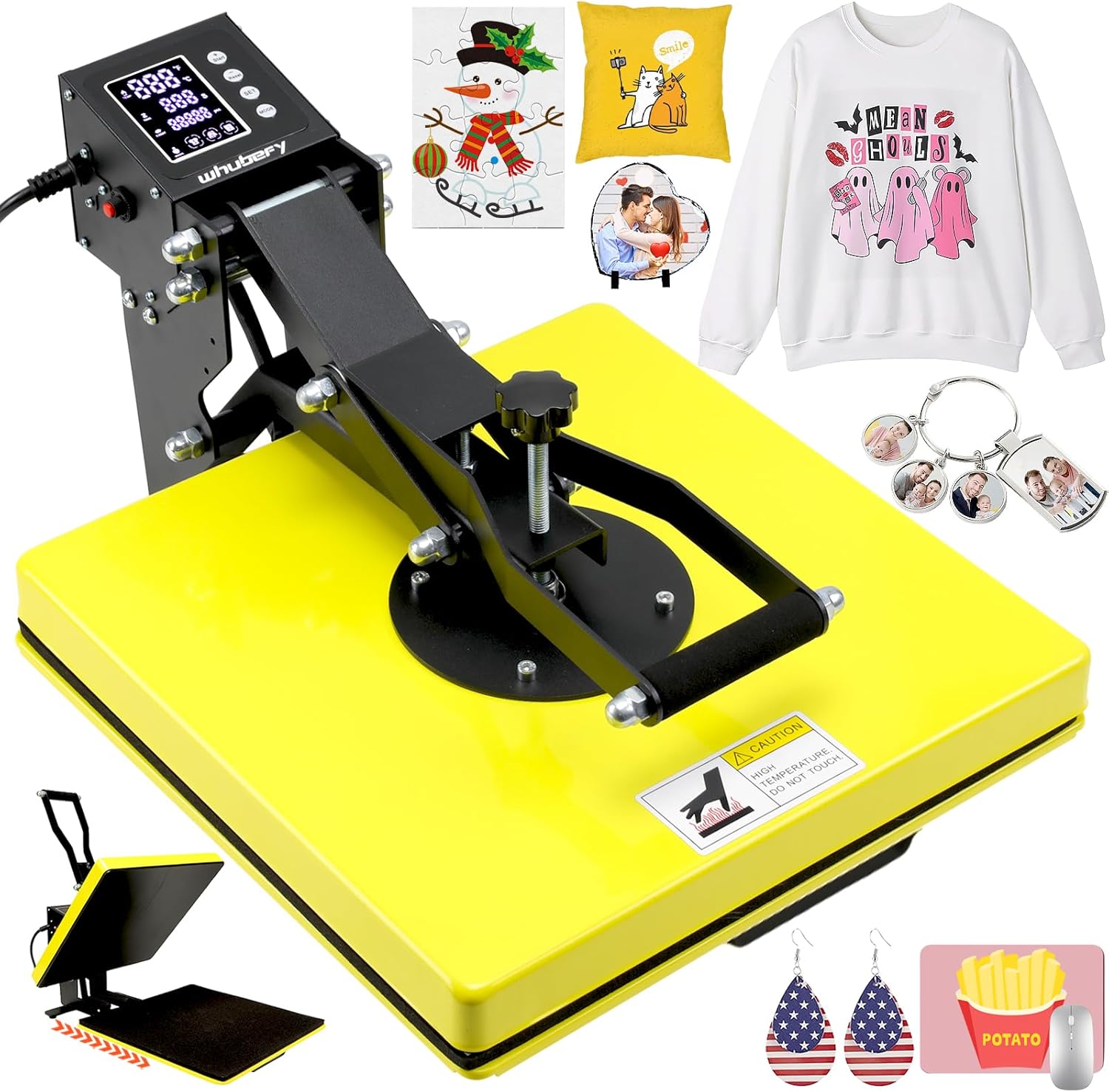 Whubefy Heat Press Machine 15x15 Slide Out, Digital Clamshell Heat Press Machine for T Shirts Printer, Heat Up Fast & Even, Sublimation Shirt Press Machine for Mouse Pad, Pillows, Coasters, Puzzles