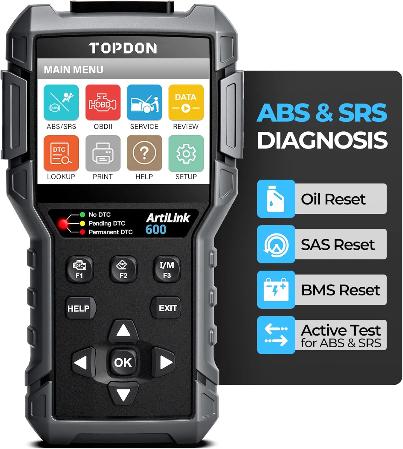 TOPDON AL600 OBD2 Code Reader with Active Test, ABS & SRS Diagnostics, Car Maintenance Reset Service of Oil, BMS, SAS, Full OBD2 Functions, LED Lights, Free Software Update
