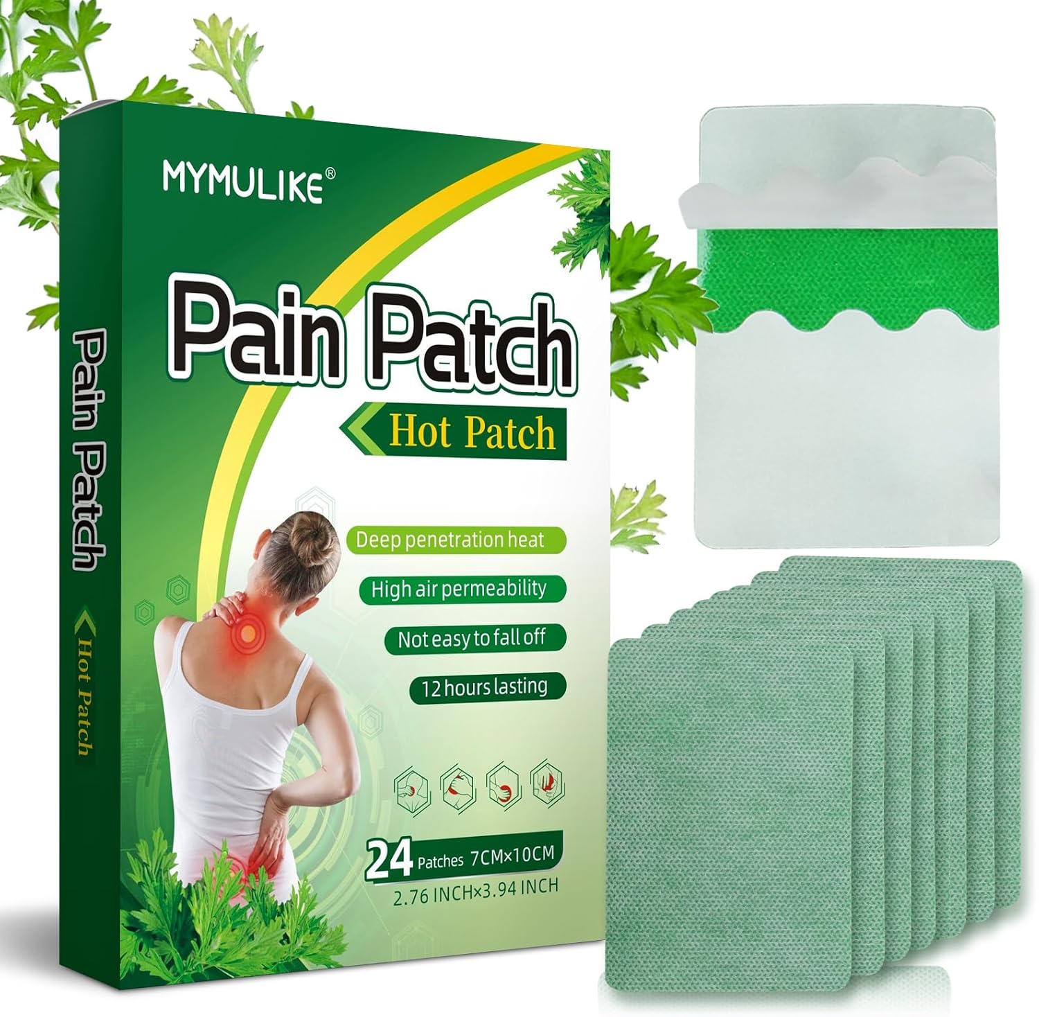 24Pcs Pain Relief Patches MYMULIKE Heat Patches for Pain Relief Fast-Acting Patches Long Lasting Relief of Pains for Back, Neck, Shoulder Knee Pain Relief Patch