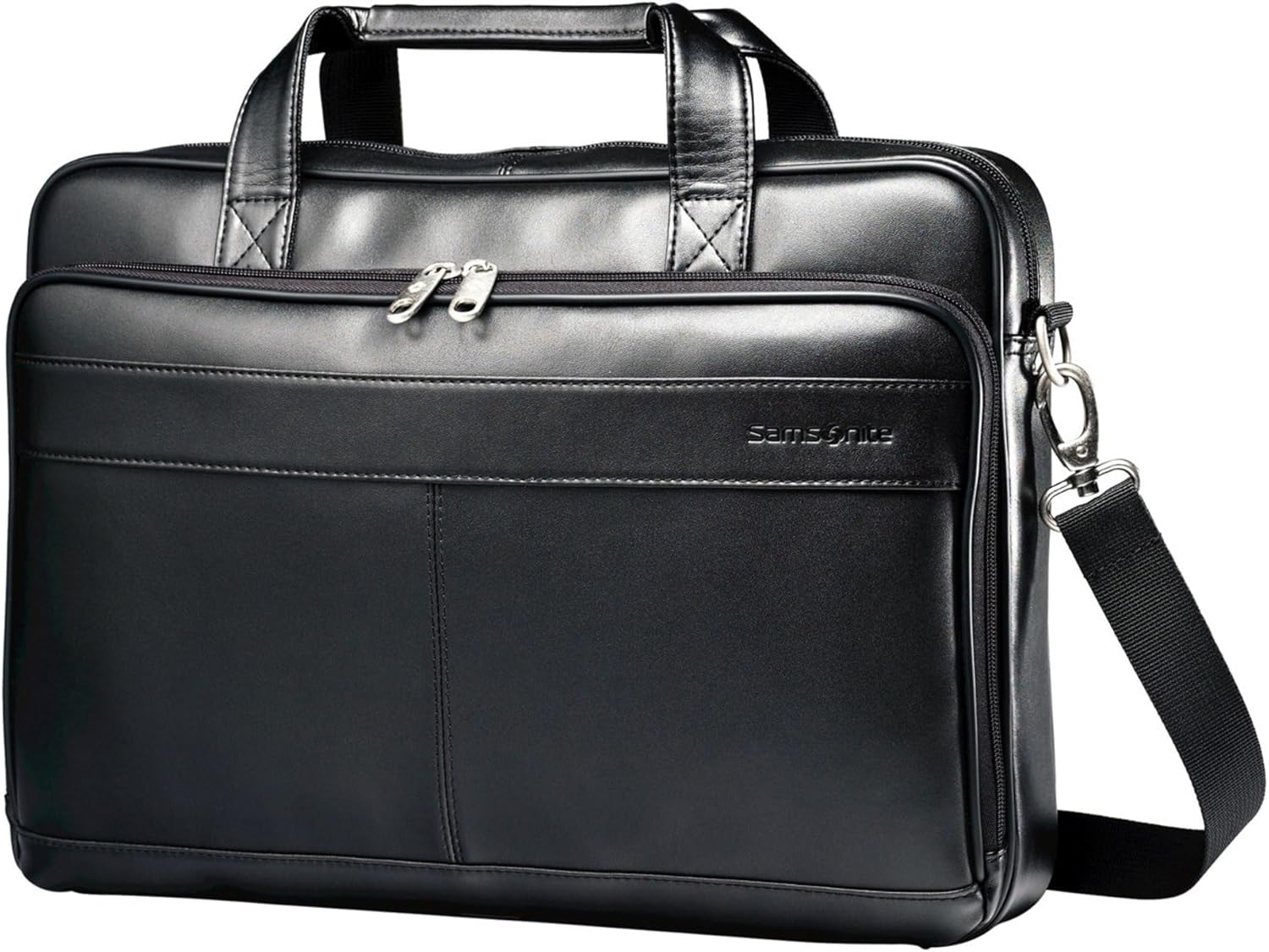 Samsonite Leather Slim Briefcase, Black, 16 Inch
