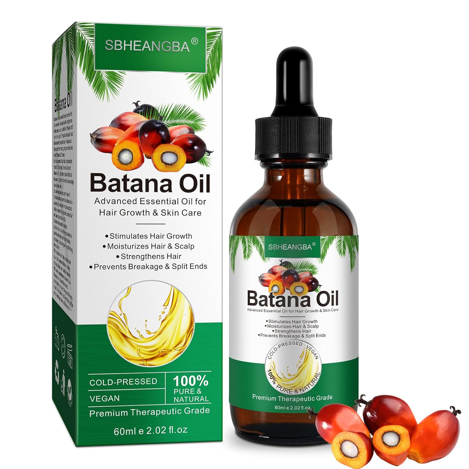 SBHEANGBA Batana Oil, 60ml 100% Pure Natural Cold Pressed Organic Batana Oil For Hair Growth, Enhances Hair & Skin Radiance, Leaves Your Hair Smoother Oil Batana Oil Organic