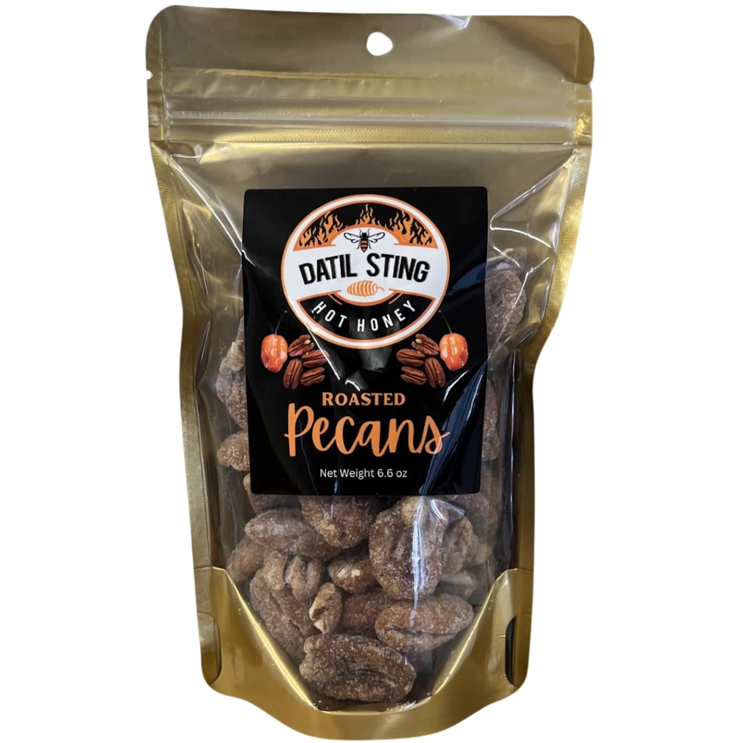 Datil Sting Hot Honey Roasted Pecans |No Artificial Flavors, Sweeteners, or Perservatives| (6.6 oz. Bag)