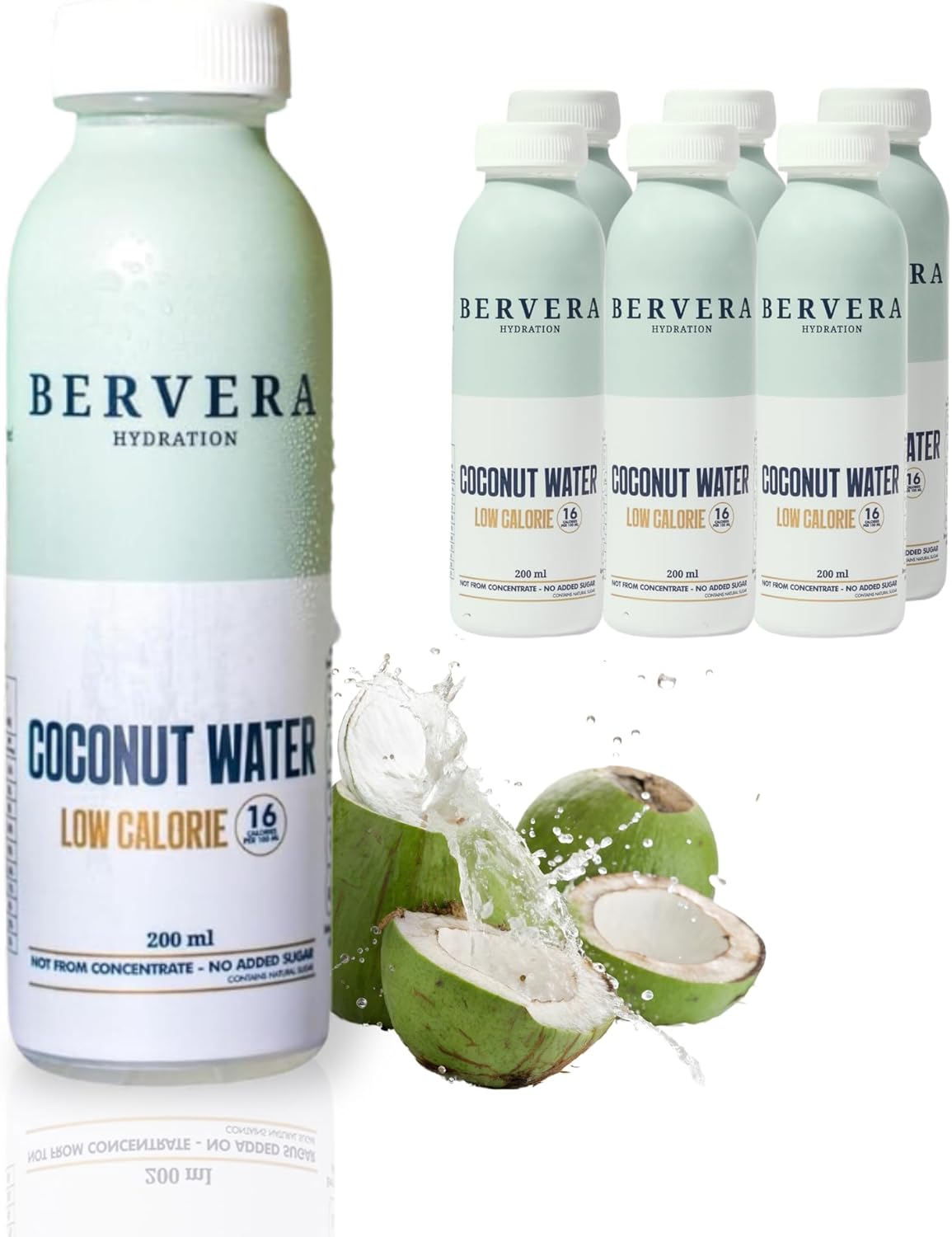 Bervera 100% Pure Coconut Water Multi-Pack (6 x 200ml), Packed with Electrolytes & Potassium | Naturally Hydrating | No added Sugar (6 Pack)