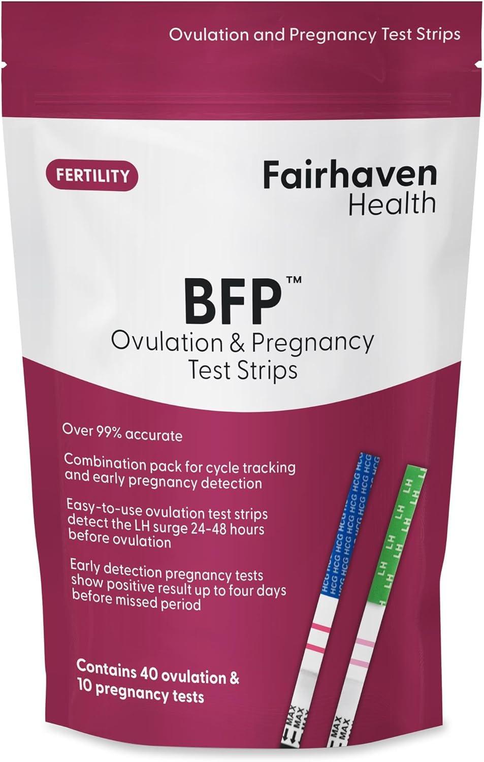 Fairhaven Health, BFP, Ovulation & Pregnancy Test Strips For Trying-To-Conceive Women, 40 Ovulation & 10 Pregnancy Tests