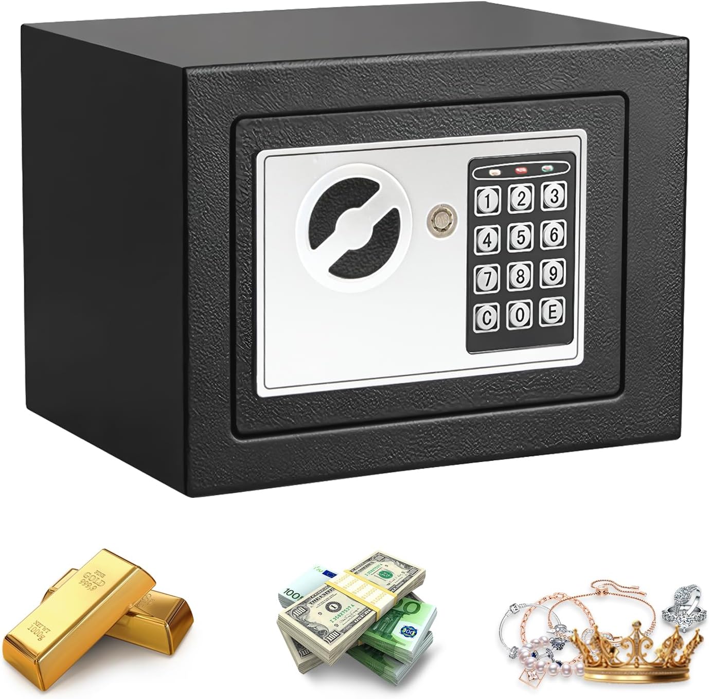 Giiyr 4.6L Digital Steel Electronic Safe Box - Home, Office & Hotel Security Safe with LED Light Indicators & 2 Emergency Keys, Small Money Cash Box for Business