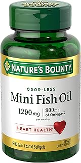 Nature's Bounty Mini Fish Oil Softgels 1290 mg, Omega-3, Supports Heart Health, Odor-Less, 90 Mini Coated Softgels