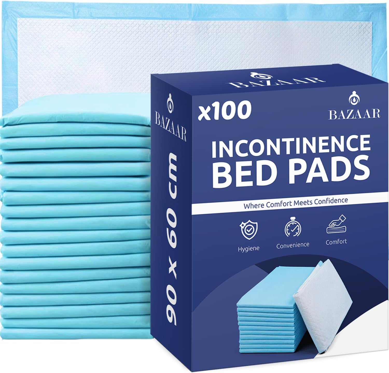 100 x Bazaar Incontinence Bed Pads Disposable 90 x 60cm – Highly Absorbent