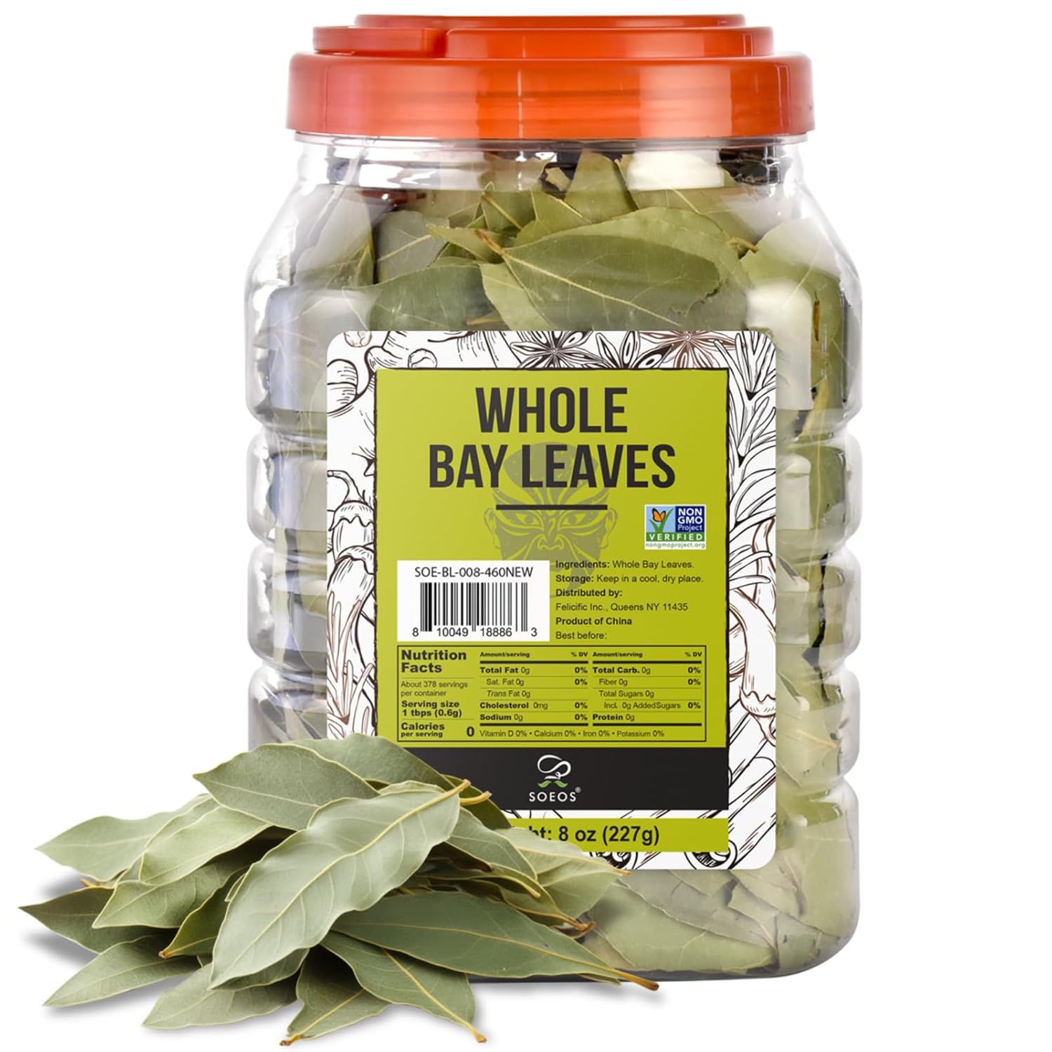 Soeos Bay Leaves, 8 oz (227g), Non-GMO Verified, Dried Bay Leaf, Freshly Packed to Keep Fresh, Bay Laurel Herbs for Cooking,Bay Laurel Leaf, Dried Bay Leaves