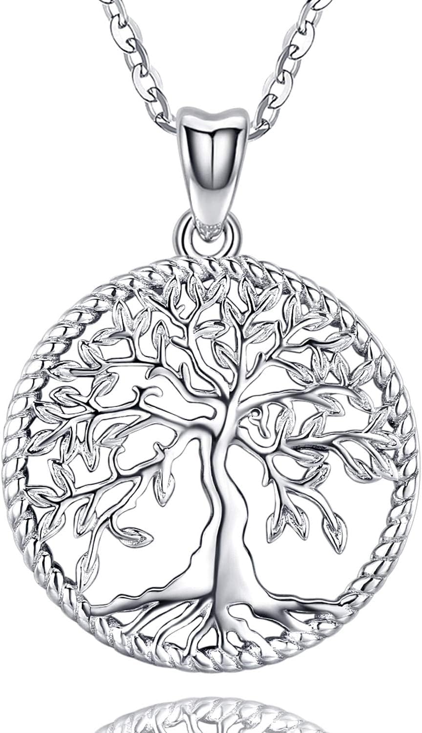 Odinstone Tree of Life Necklace, Sterling Silver Pendant for Women Family Tree Necklaces Jewelry for Mom/Wife/Grandma(With Fine Gift Box)
