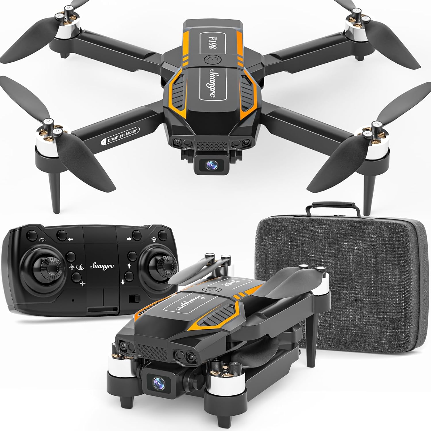 F198 Drone with Camera 720P HD, 90° Adjustable Lens, Foldable Drone for Adult Beginners, WiFi APP, 3D Flip, Auto Hold, Optical Stream Positioning, Waypoint Flight, Carrying Case