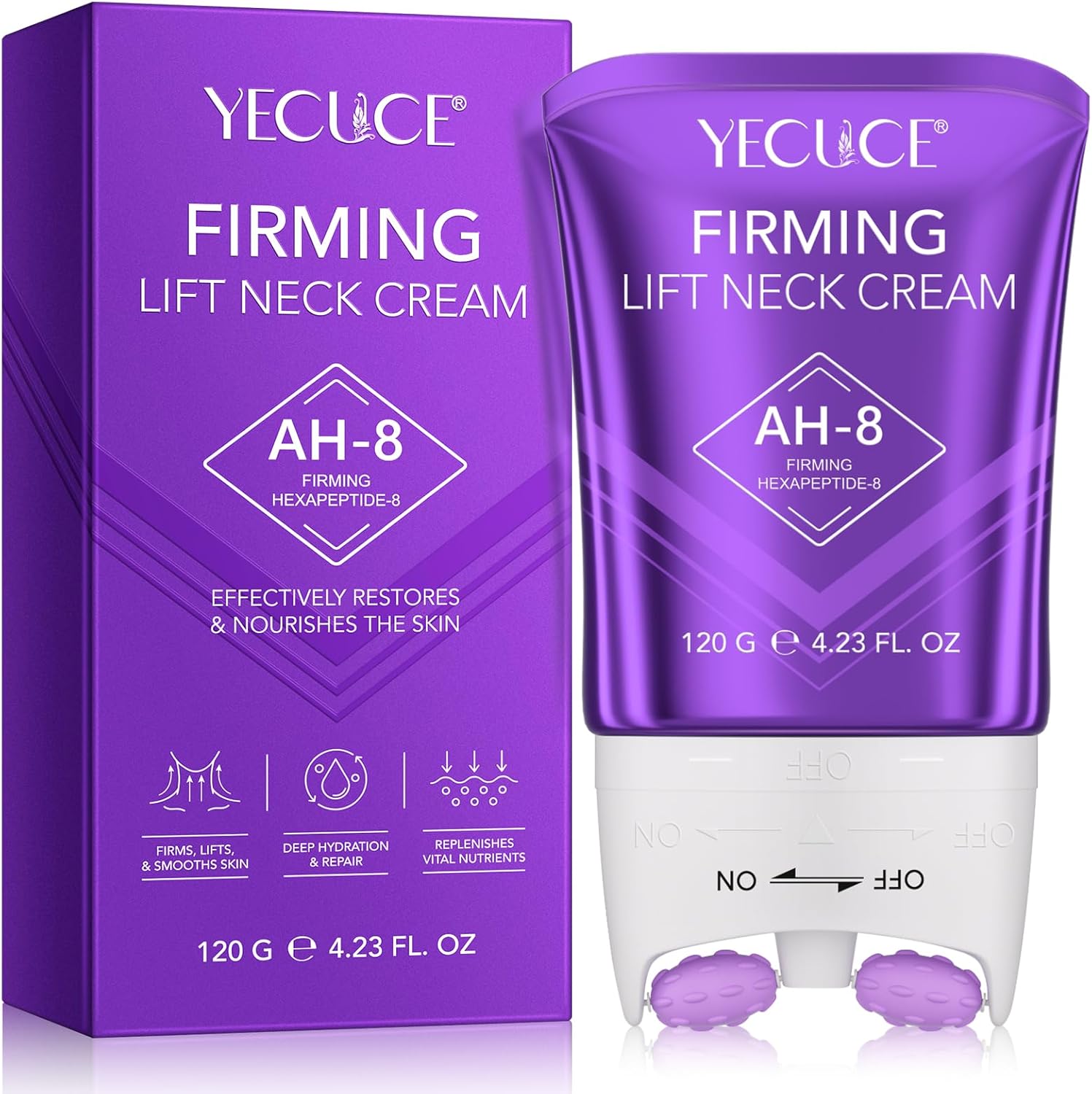 Neck Firming Cream, AH-8 Firming Neck Cream with Roller, Tighten and Lift Neck Cream with Double Roller Massage, Reduces Wrinkles Fine Lines Double Chin, Moisturizes Skin 120g