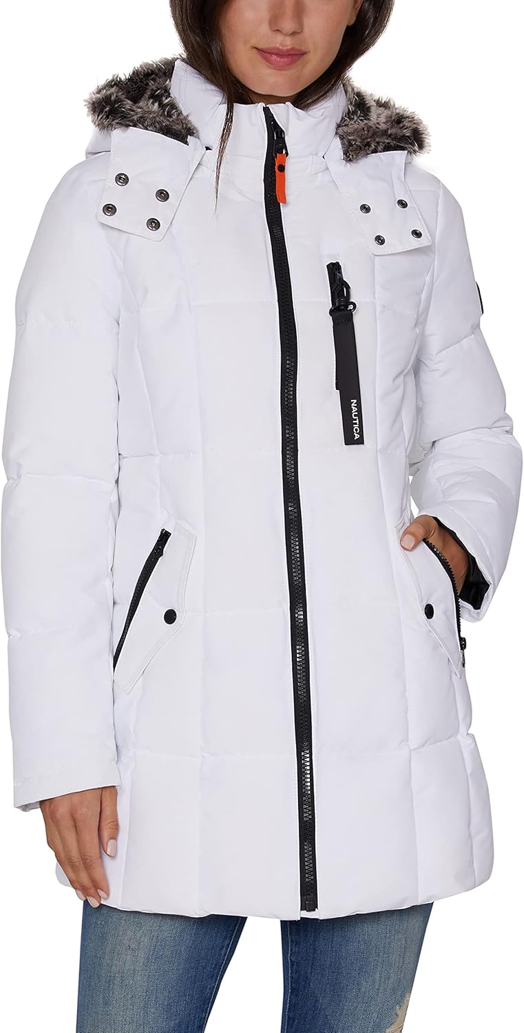 Nautica Women's Heavyweight Puffer Jacket with Faux Fur Lined Hood