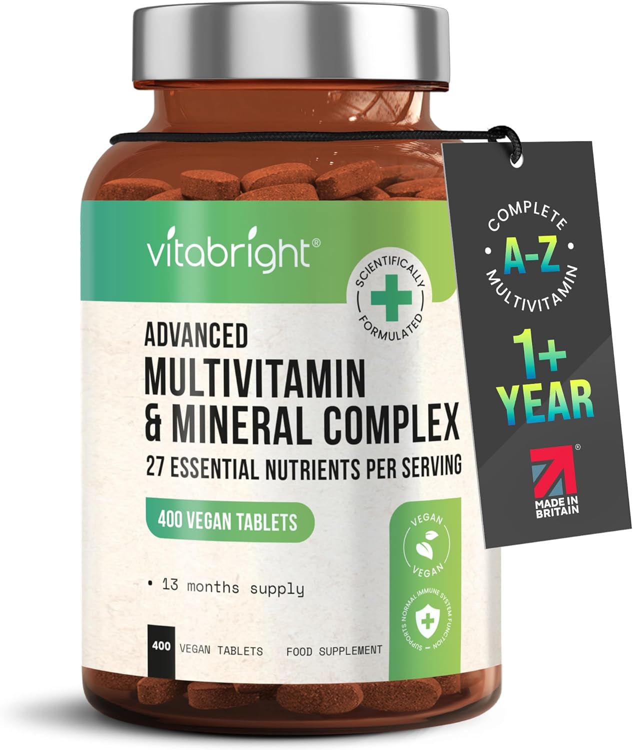 Multivitamin Tablets for Women/Multivitamin Tablets for Men - 100% of All Vitamins - 400 High Strength Multivitamins with Iron & Minerals - Adult Vegan Multi Vitamin - VitaBright Vitamin Supplements