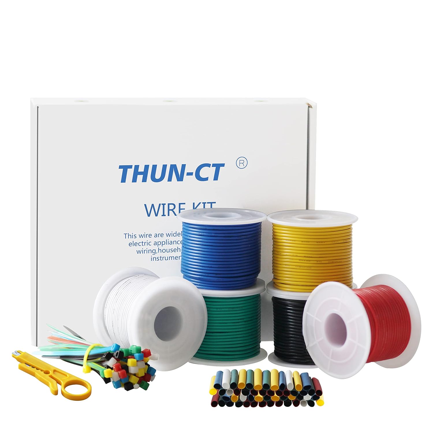 Electrical Wire, Hook up Wire Kit-THUN-CT 0.3mm² 22 awg silicone wire,6 Colors 22.96ft Each Spool,Tinned Copper Insulated Electronic Wire For DIY