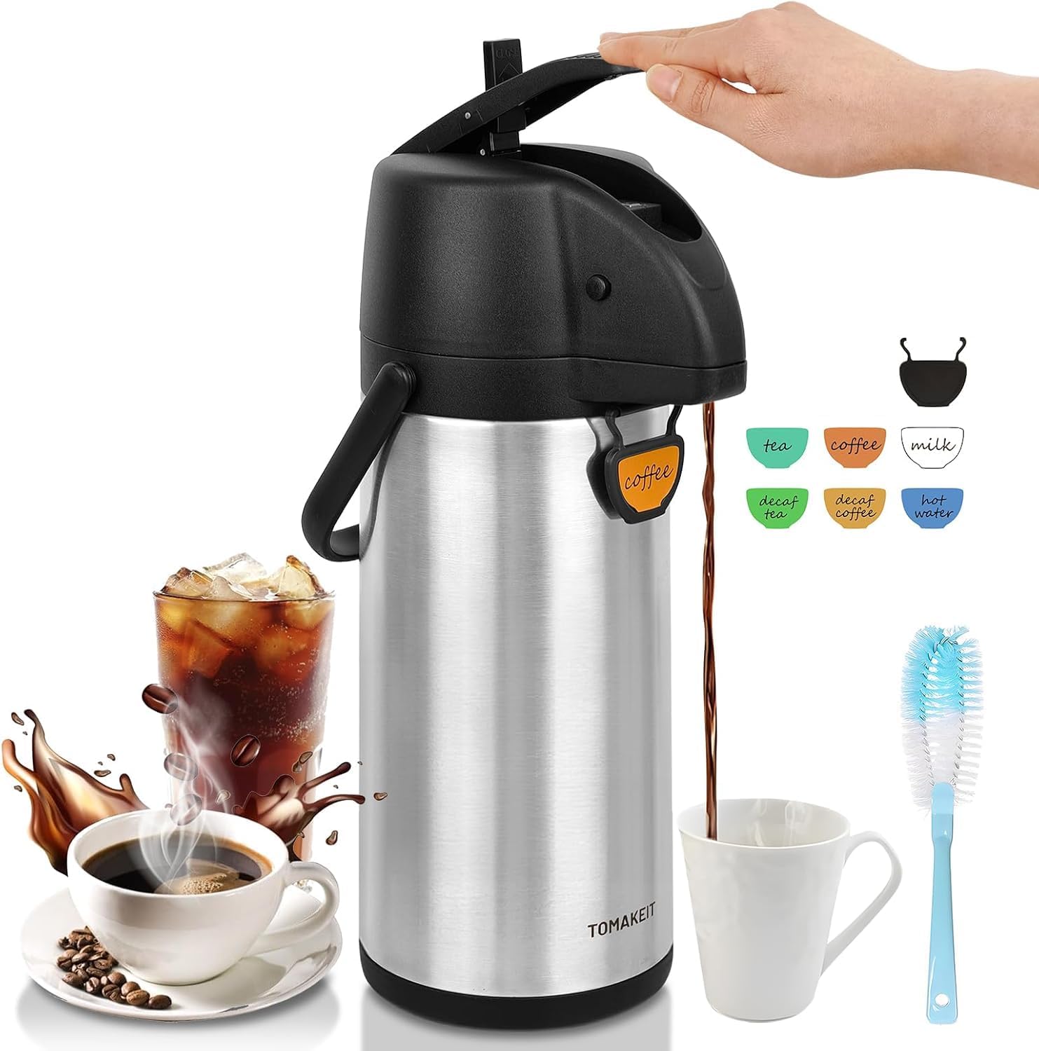 Airpot Coffee Dispenser Thermal with Pump,3L/102 Oz Insulated Stainless Steel Large Airpot Coffee Carafe Lever Action for Hot/Cold Water,Thermal Carafe for Hot Cocoa for Parties