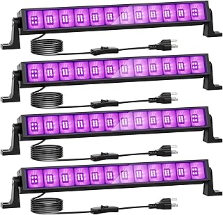 Onforu 4 Pack 42W LED Black Lights, Blacklight Bars with Plug and Switch, Glow in The Dark Party Supplies for Halloween Decorations, Bedroom, Classroom, Body Paint, Stage Lighting, Poster, Black