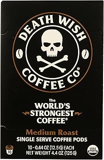 Death Wish Coffee Medium Roast Single Serve Pods Coffee, USDA Organic, 10 Capsules (Pack of 6)