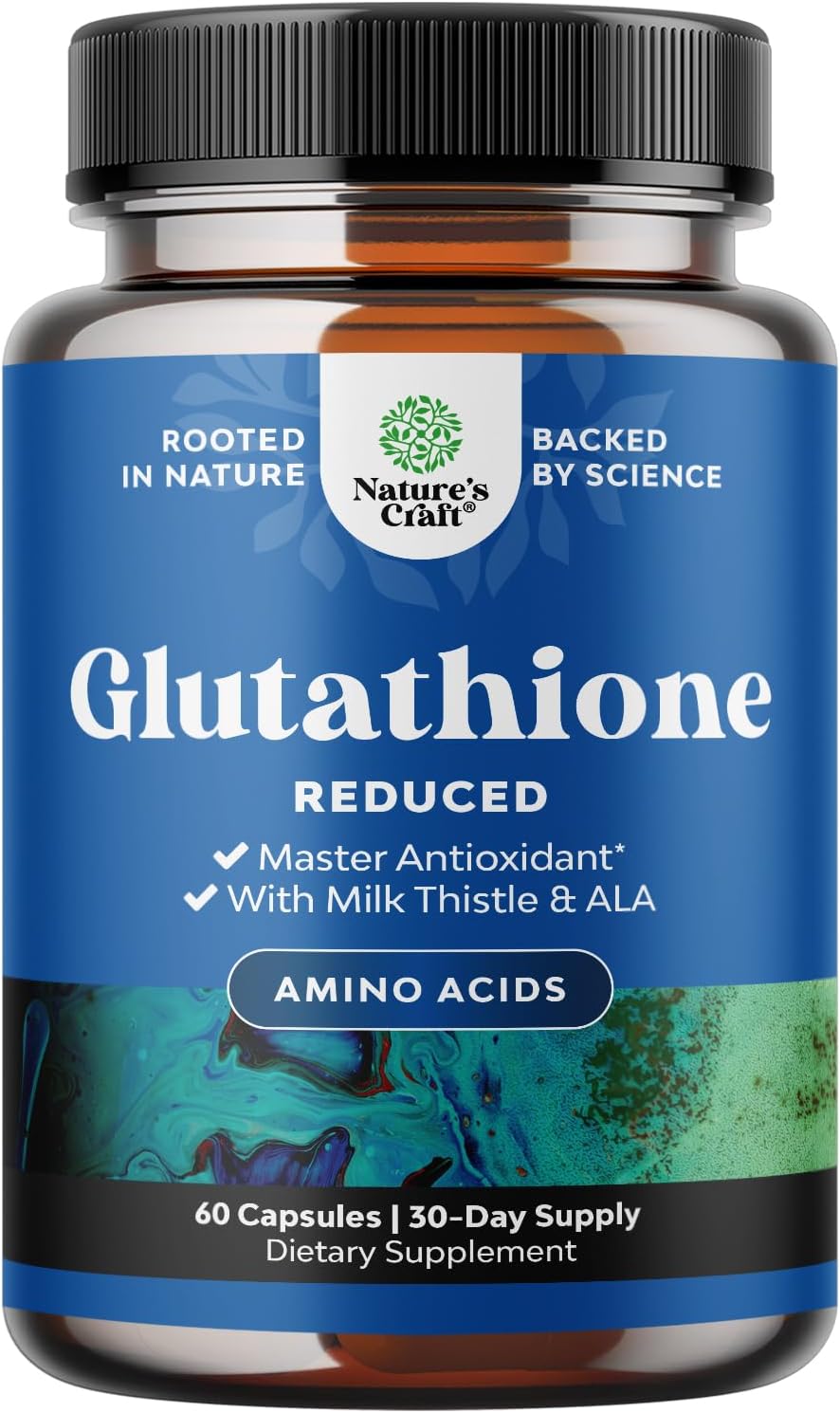 Reduced Glutathione Supplement with Milk Thistle - 1000mg per Serving Pure L Glutathione with Alpha Lipoic Acid & Milk Thistle Silymarin for Skin Radiance, Liver Support & Immune Support - 60 Count