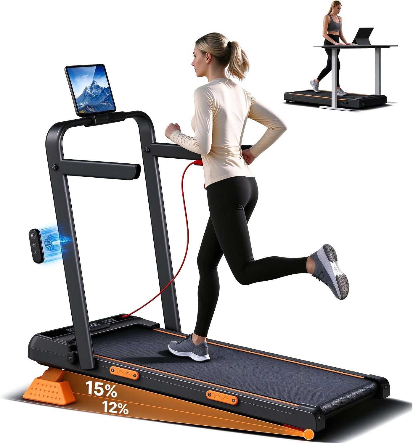4-in-1 Walking Pad with 15% Incline, 10KM/H Under Desk Treadmill, 159KG Max